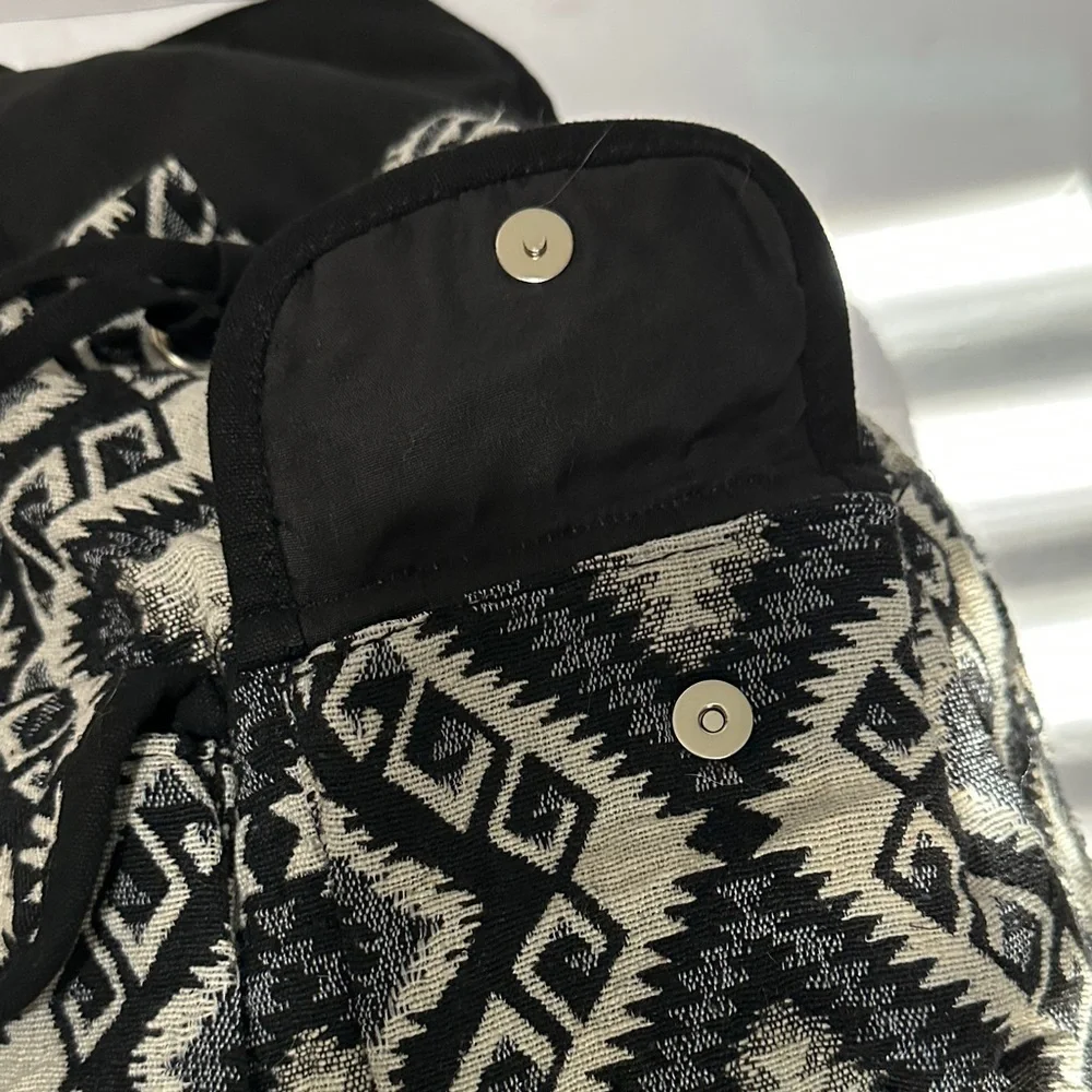 Aztec or Southwestern-style geometric print Black and White Backpack EUC